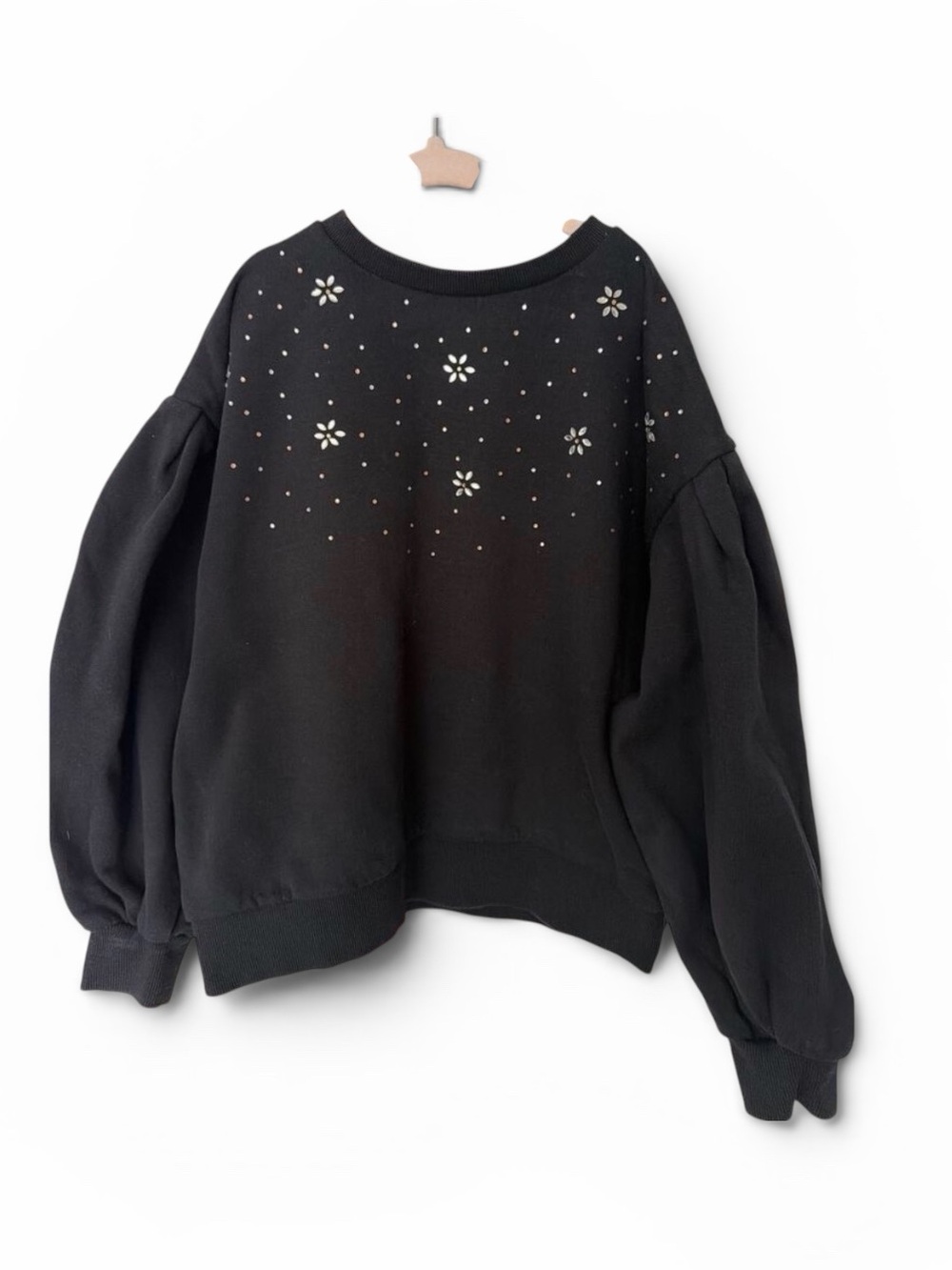 MNG Mango Kids Rhinestone Puff Sleeve Sweatshirt - Girl's 11/12 (152cm) - Picture 2 of 4
